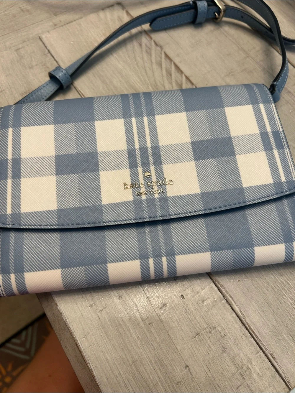 kate spade Blue and White Gingham Crossbody Bag